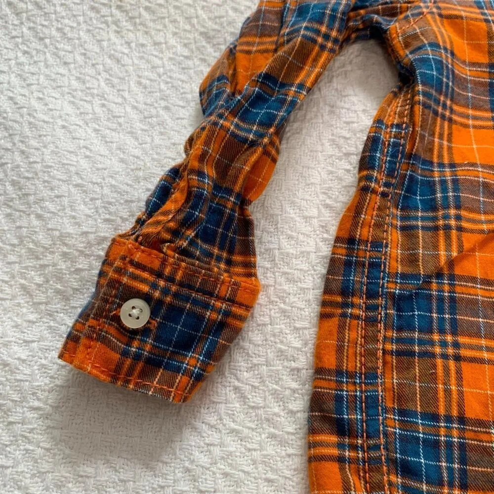 5/$25 Carter's 2T Orange Navy Blue Plaid‎ Flannel Button Down Shirt